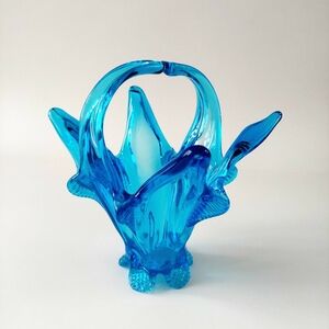 Chalet Glass Blue Freeform Collectible 7.5-inch | MCM Hand Blown Art Glass